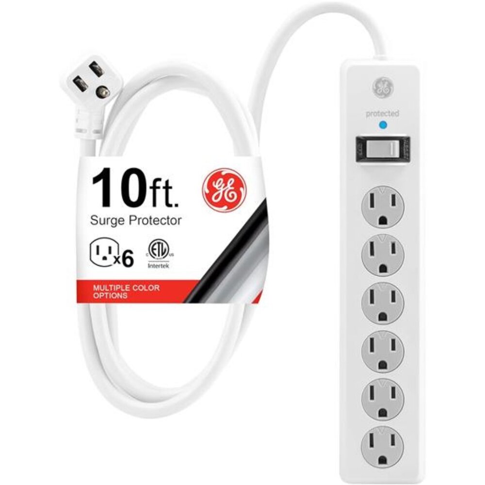 6-Outlet Surge Protector, 10 Ft Extension Cord, Power Strip, 800 Joules